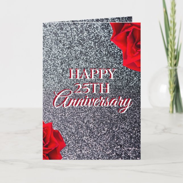 Chic Silver Floral Husband 25th Anniversary Card (Front)