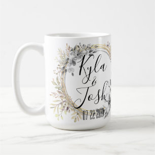 Chic Silver Floral Wreath Wedding Personalised  Coffee Mug