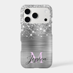 Chic Silver Foil Faux Glitter Lilac Monogram