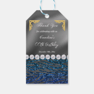 Chic Silver Foil Gold & Dark Blue Zebra Print Gift Tags