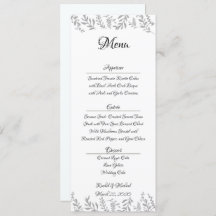 Chic Silver Foil Leaves Reception Menu Card