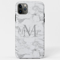 Chic Silver Foil Marble Monogram
