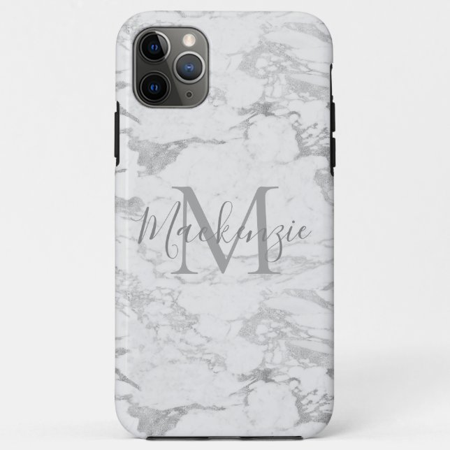Chic Silver Foil Marble Monogram Case-Mate iPhone Case (Back)