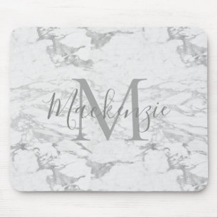Chic Silver Foil Marble Monogram Mouse Mat