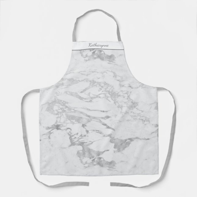 Chic Silver Foil Marble Personalised Apron (Front)