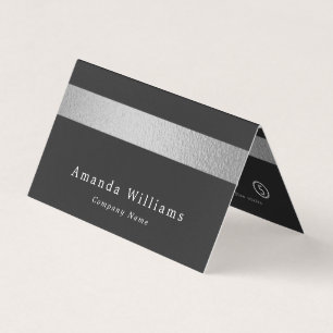 Chic Silver Foil Stripe On Charcoal Double Loyalty Business Card