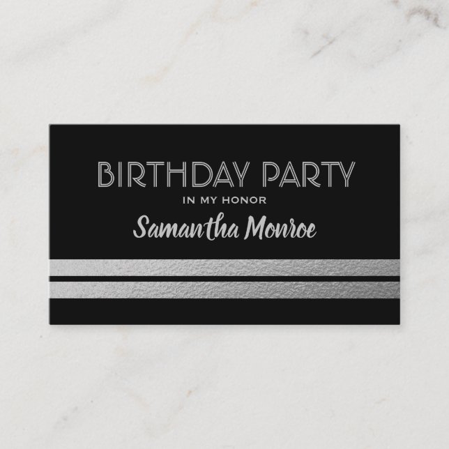 Chic Silver Foil Stripes, Birthday Party Ticket Enclosure Card (Front)