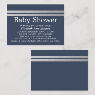 Chic Silver Foil Stripes, Blue Baby Shower Ticket