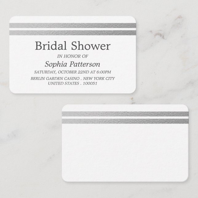 Chic Silver Foil Stripes Bridal Shower Ticket (Front/Back)