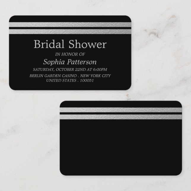 Chic Silver Foil Stripes Bridal Shower Ticket (Front/Back)