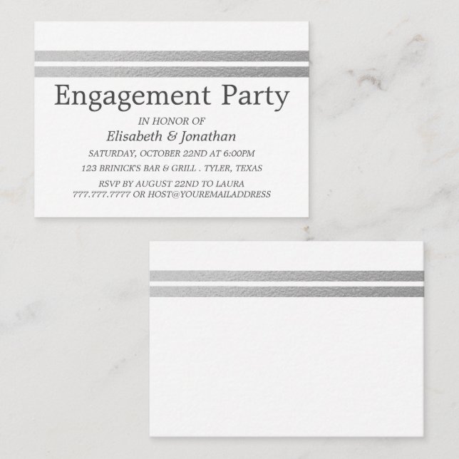 Chic Silver Foil Stripes Engagement Party Ticket (Front/Back)