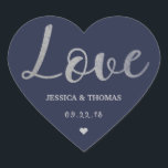 Chic Silver Foil Typography Script Love Wedding Heart Sticker<br><div class="desc">Celebrate in style with these modern and very trendy wedding favour stickers. The design is easy to personalise with your special event wording and your guests will be thrilled when they see these fabulous stickers.</div>