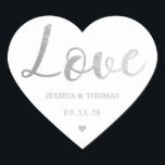 Chic Silver Foil Typography Script Love Wedding Heart Sticker<br><div class="desc">Celebrate in style with these modern and very trendy wedding favour stickers. The design is easy to personalise with your special event wording and your guests will be thrilled when they see these fabulous stickers.</div>