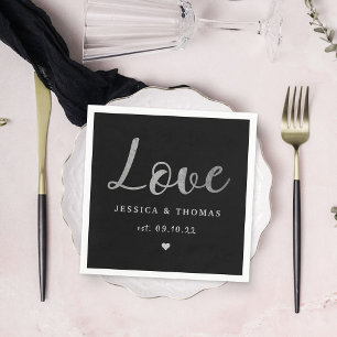 Chic Silver Foil Typography Script Love Wedding Napkin