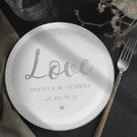 Chic Silver Foil Typography Script Love Wedding Paper Plate<br><div class="desc">Celebrate in style with these modern and very trendy wedding paper plates. This design is easy to personalise with your special event wording and your guests will be thrilled when they see these fabulous plates.</div>
