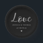 Chic Silver Foil Typography Script Love Wedding Paper Plate<br><div class="desc">Celebrate in style with these modern and very trendy wedding paper plates. This design is easy to personalise with your special event wording and your guests will be thrilled when they see these fabulous plates.</div>
