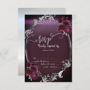 Chic Silver Frame Burgundy Roses RSVP Invitation
