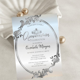 Chic Silver Frame Tiara Quinceañera Invitation