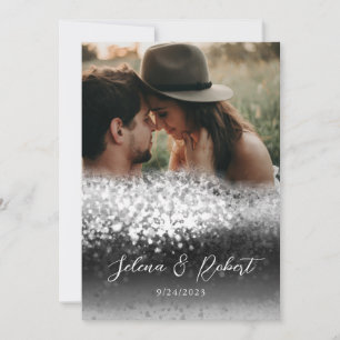 Chic Silver Glitter Abstract Overlay Photo Wedding Invitation