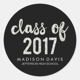 Chic Silver Glitter Class of 2017 Graduation Classic Round Sticker