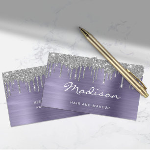 Chic Silver Glitter Drips Stylist Business Card
