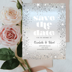 Chic Silver Glitter Dust Confetti Save The Date