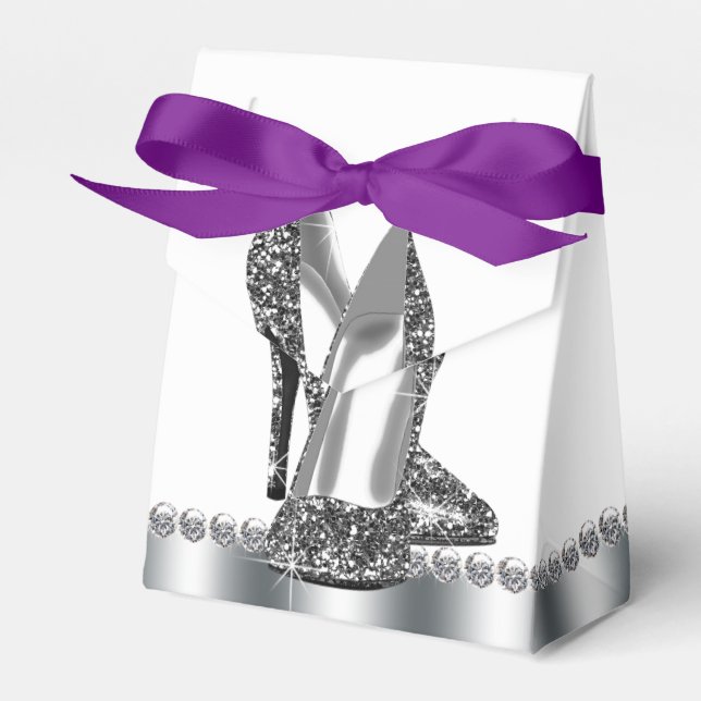 Chic Silver Glitter High Heel Shoe Favour Box (Front Side)