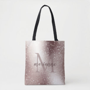 Chic Silver Glitter Monogram Custom Name  Tote Bag