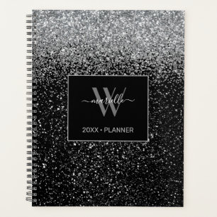 Chic Silver Glitter Monogram Name 2021 Planner