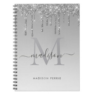 Chic silver glitter Monogram spiral Notebook