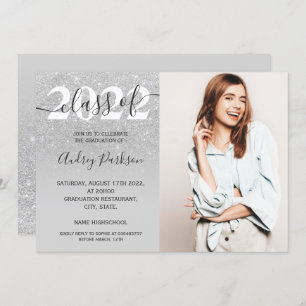 Chic silver glitter ombre photo graduation invitation