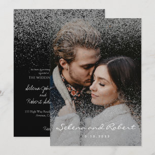 Chic Silver Glitter Overlay Photo Wedding Invitation
