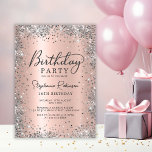 Chic Silver Glitter Rose Gold Sweet 16 Birthday  Invitation<br><div class="desc">Modern elegant silver glitter and rose gold metallic Sweet 16 (Sixteen) birthday party invitations. Make your celebration unforgettable with this Stylish Silver Glitter and Rose Gold Birthday Invitation. Featuring a shimmering silver glitter frame and a luxurious faux rose gold metallic foil background, this design is enhanced with chic handwritten calligraphy....</div>