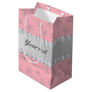 Chic Silver Glitter Snowflakes Pink Medium Gift Bag