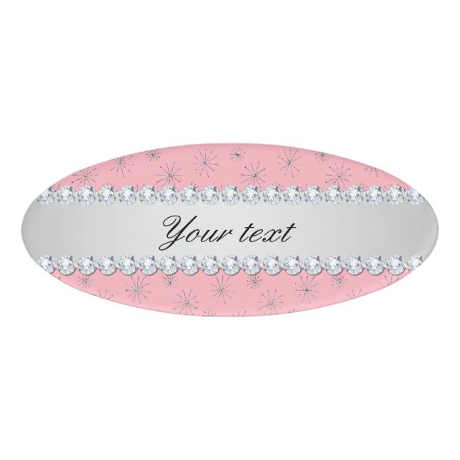 Chic Silver Glitter Snowflakes Pink Name Tag (Front)