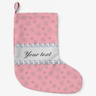 Chic Silver Glitter Snowflakes Pink Small Christmas Stocking