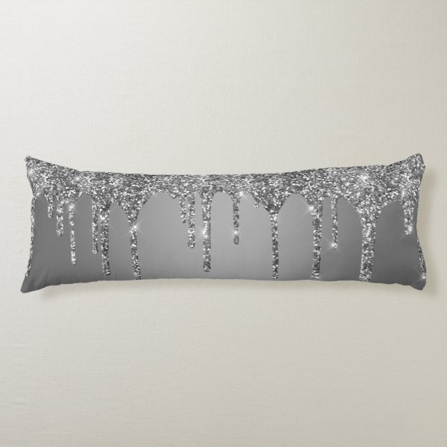 Chic Silver Glitter Sparkle Drips Body Cushion (Front)