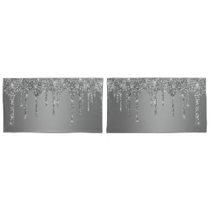 Chic Silver Glitter Sparkle Drips Pillowcase