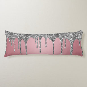 Chic Silver Glitter Sparkle Drips Rose Gold Pink Body Cushion