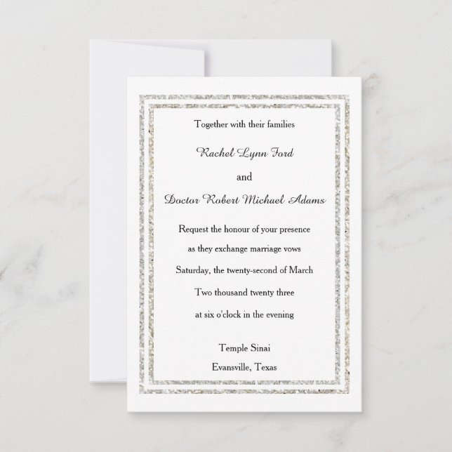 Chic Silver Glitter Trim - 3x5 Wedding Invitation (Front)