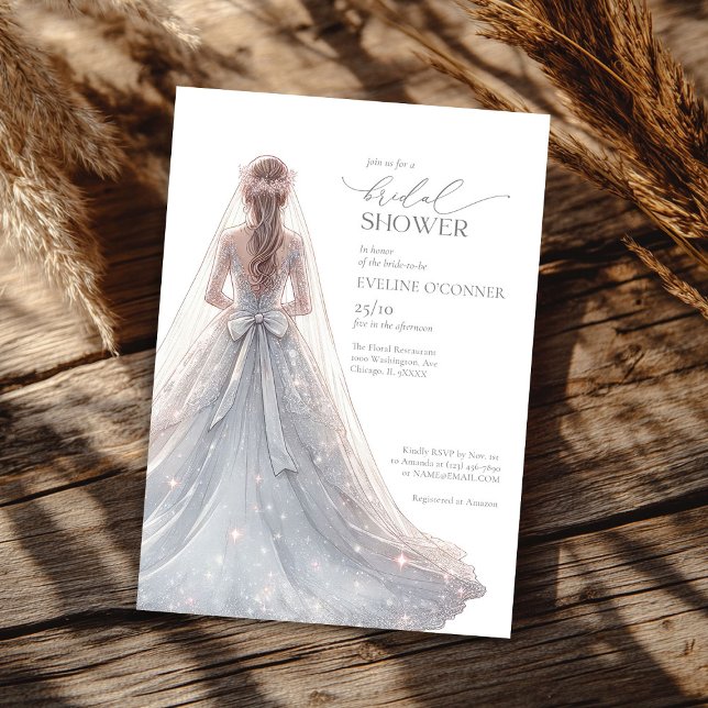Chic silver glitter wedding gown sparkles invitation (Chic silver glitter wedding gown sparkles invitation)