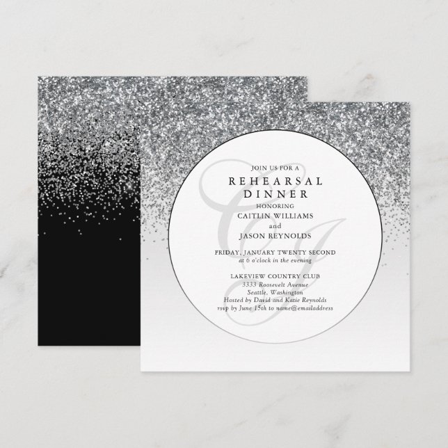 Chic Silver Glitter Wedding Rehearsal Dinner  (Front/Back)