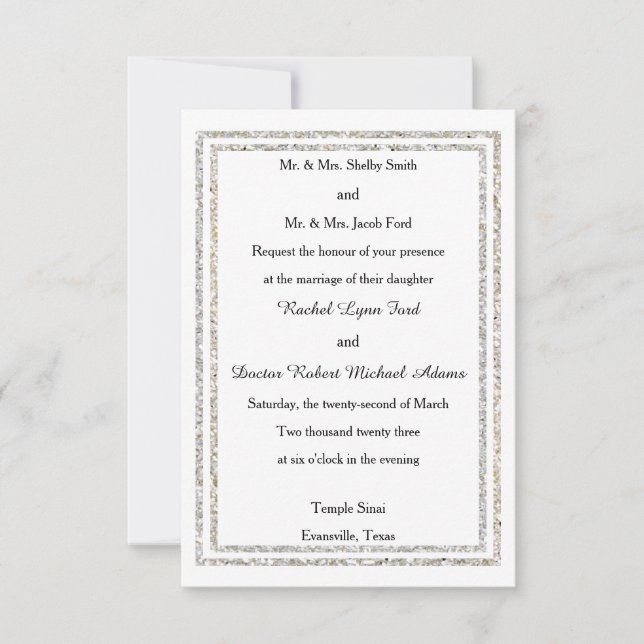 Chic Silver Glittered Trim -3x5 Wedding Invitation (Front)