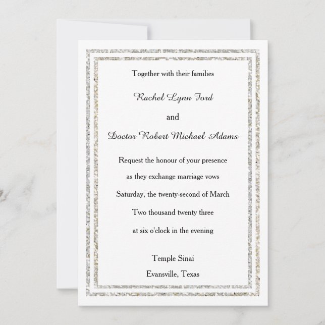 Chic Silver Glittered Trim - 5x7Wedding Invitation (Front)