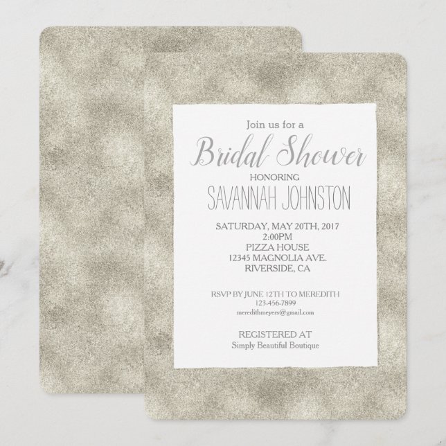 Chic Silver Glitz bridal shower Invitation (Front/Back)