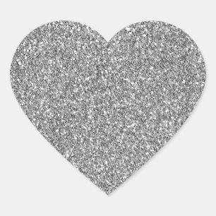 Chic Silver Glitzy Glam Sparkle Glitter Heart Sticker