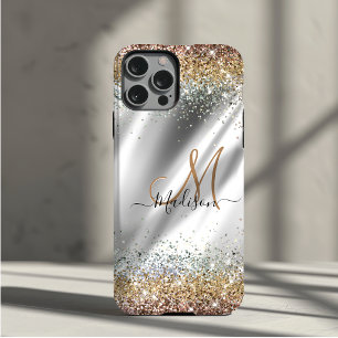 Chic silver Gold faux glitter monogram iPhone 11 Pro Case