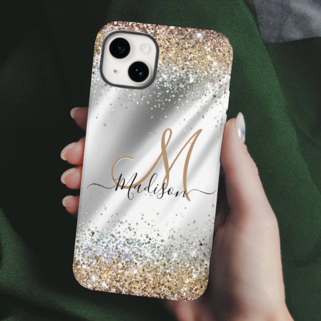 Chic silver Gold faux glitter monogram Case-Mate iPhone Case (Creator Uploaded)