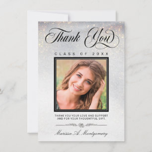 Chic Silver Gold Glitter Photo Graduation  Thank You Card