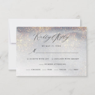 Chic Silver Gold Glitter Watercolor Luxury Wedding RSVP Card